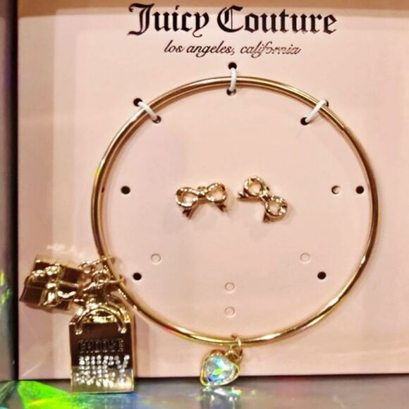 Juicy Couture Logo Shopping Bag, Heart, & Gifts Charm Bracelet & Bow Earring Set - Picture 2 of 5